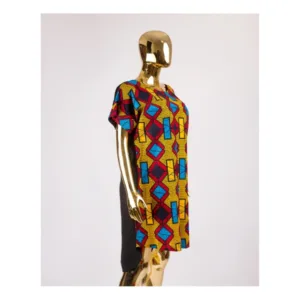 Hi-Lo Uche Dress - Yellow, Blue and Red Mix Pattern.