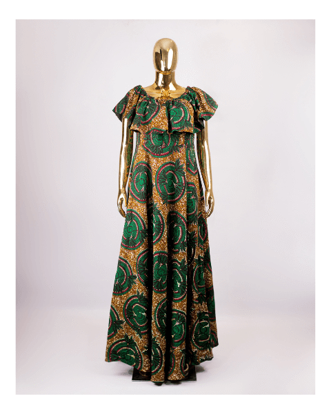 Gabby Dress - Chocolate And Green Mix (Fully Lined)