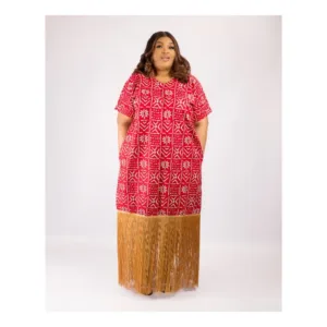 Priscilla Dress - Red And White Ankara Mix With Frills