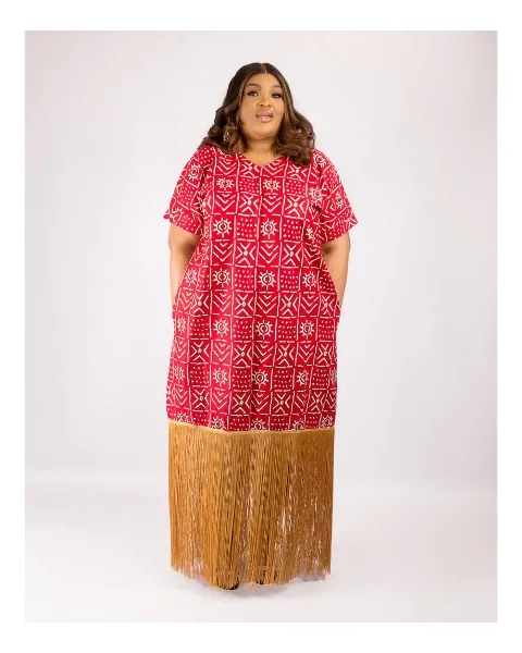 Priscilla Dress - Red And White Ankara Mix With Frills