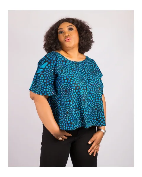 Iyanu Bubu Top - Blue Polka Dots