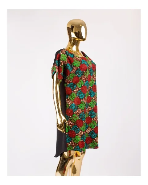 Hi-Lo Uche Dress - Wine, Blue And Lemon Prints