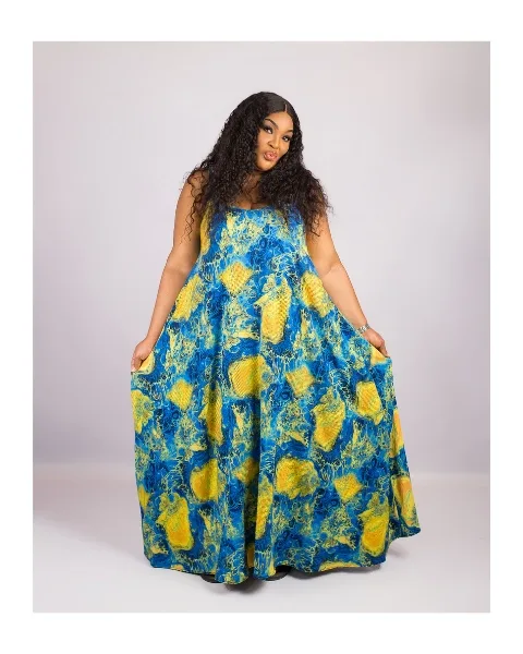 Toun Dress - Sunshine Yellow And Blue Pattern